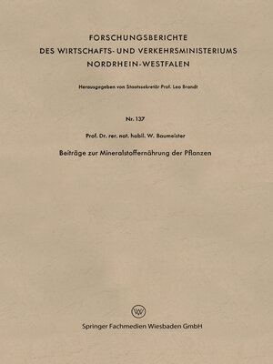 cover image of Beiträge zur Mineralstoffernährung der Pflanzen